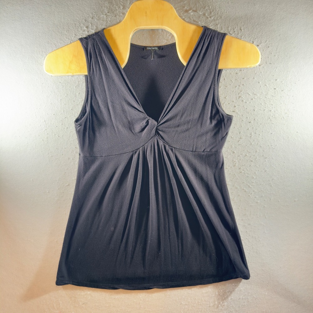 1349 | Daisy Fuentes Moda‎ Empire Waist Twist Front Tank Top Black Womens L